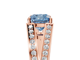Rose gold Fancy Blue Cushion  Cut Split Shank Pave Diamond Ring with Four-Prong Setting_49