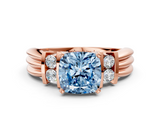 Rose gold Fancy Blue Cushion  Cut Three-Stone Channel Set Ring with Bar Prongs_42