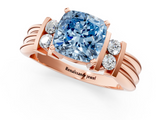 Rose gold Fancy Blue Cushion  Cut Three-Stone Channel Set Ring with Bar Prongs_43