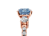 Rose gold Fancy Blue Cushion  Cut Three-Stone Diamond Pavé Band with Prong Setting_22