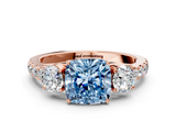 Rose gold Fancy Blue Cushion  Cut Three-Stone Diamond Pave Band with Prong Setting_32
