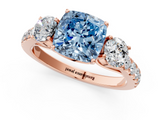 Rose gold Fancy Blue Cushion  Cut Three-Stone Diamond Pave Band with Prong Setting_33