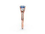 Rose gold Fancy Blue Cushion Cut Three-Stone Diamond Ring with Pavé Band and Four-Prong Setting_2