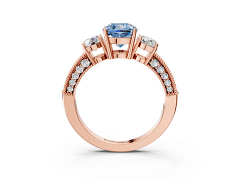 Rose gold Fancy Blue Cushion Cut Three-Stone Diamond Ring with Pavé Band and Four-Prong Setting_3