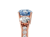 Rose gold Fancy Blue Cushion Cut Three-Stone Diamond Ring with Pavé Band and Four-Prong Setting_5