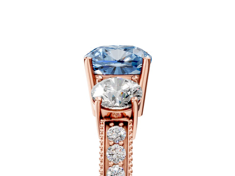 Rose gold Fancy Blue Cushion Cut Three-Stone Diamond Ring with Pavé Band and Four-Prong Setting_5