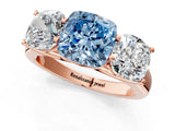 Rose gold Fancy Blue Cushion Cut Three-Stone Diamond Ring with Prong Setting on a Classic Band_13
