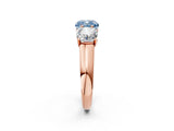 Rose gold Fancy Blue Cushion Cut Three-Stone Diamond Ring with Prong Setting on a Classic Band_14
