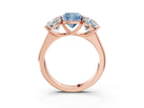 Rose gold Fancy Blue Cushion Cut Three-Stone Diamond Ring with Prong Setting on a Classic Band_15