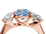 Rose gold Fancy Blue Cushion Cut Three-Stone Diamond Ring with Prong Setting on a Classic Band_16