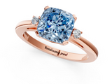 Rose gold Fancy Blue Cushion  Cut Three-Stone Solitaire Ring with Round Accent Diamonds and Four-Prong Setting_21