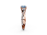 Rose gold Fancy Blue Cushion  Cut Twist Band Solitaire Diamond Ring with Pavé Setting_5