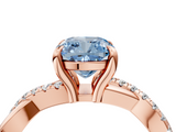 Rose gold Fancy Blue Cushion  Cut Twist Band Solitaire Diamond Ring with Pavé Setting_7