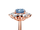 Rose gold Fancy Blue Cushion  Diamond Cluster Halo Ring with Solitaire Band and Four-Prong Setting_25