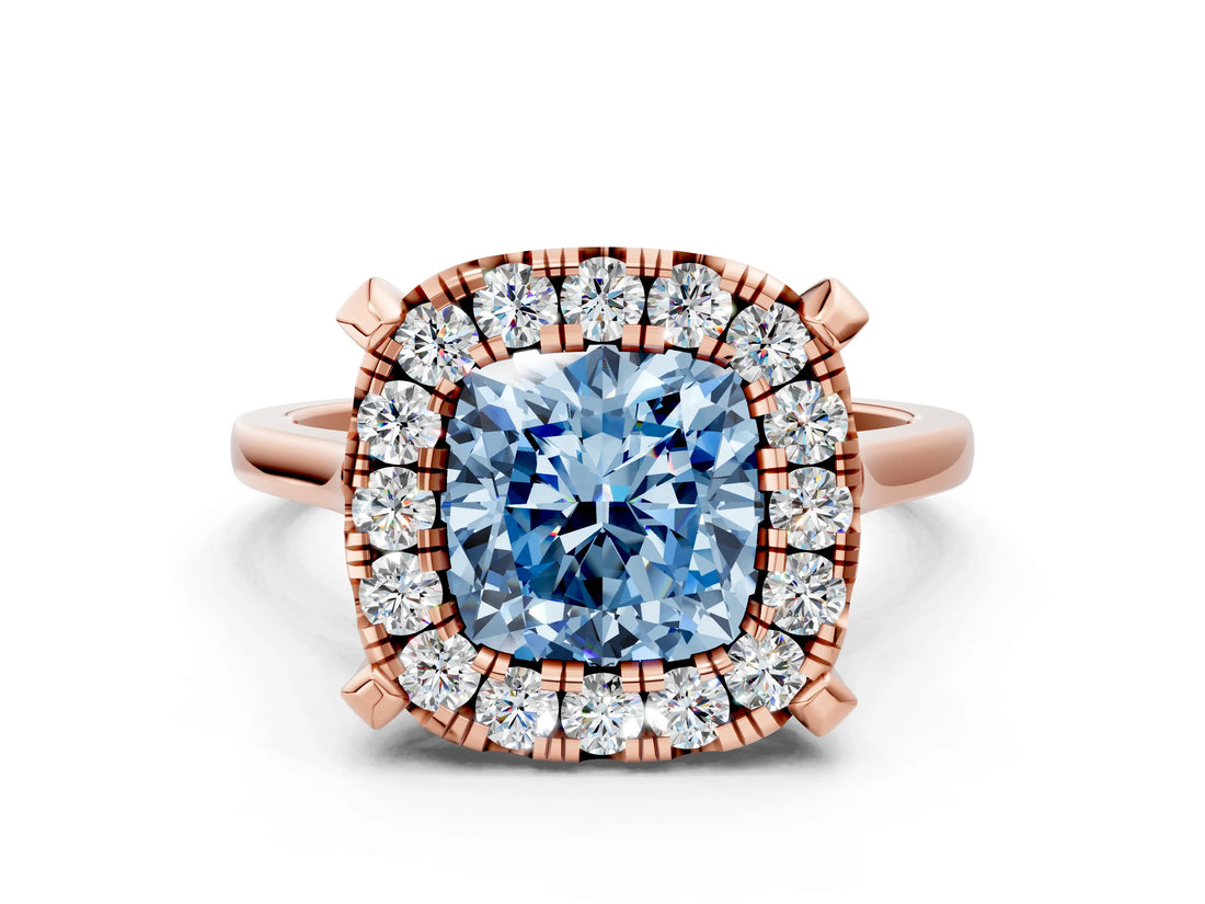 Rose gold Fancy Blue Cushion  Diamond Cluster Halo Solitaire with Four-Prong Setting_93