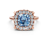 Rose gold Fancy Blue Cushion  Diamond Cluster Halo Solitaire with Four-Prong Setting_93