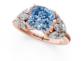 Rose gold Fancy Blue Cushion  Diamond Cluster Leaf Design Ring with Prong Setting_70