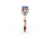 Rose gold Fancy Blue Cushion  Diamond Cluster Leaf Design Ring with Prong Setting_71