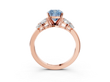 Rose gold Fancy Blue Cushion  Diamond Cluster Leaf Design Ring with Prong Setting_72