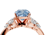 Rose gold Fancy Blue Cushion  Diamond Cluster Leaf Design Ring with Prong Setting_73