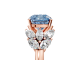 Rose gold Fancy Blue Cushion  Diamond Cluster Leaf Design Ring with Prong Setting_74