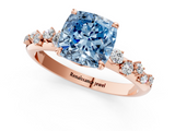 Rose gold Fancy Blue Cushion  Diamond Cluster Prong-Set Solitaire Ring_39