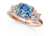 Rose gold Fancy Blue Cushion  Diamond Floral Cluster Ring with Solitaire Band and Prong Setting_52