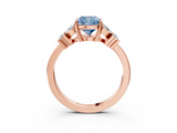 Rose gold Fancy Blue Cushion  Diamond Floral Cluster Ring with Solitaire Band and Prong Setting_54
