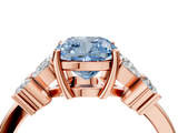 Rose gold Fancy Blue Cushion  Diamond Floral Cluster Ring with Solitaire Band and Prong Setting_55