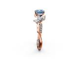 Rose gold Fancy Blue Cushion  Diamond Floral Vine Solitaire Engagement Ring_5