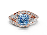Rose gold Fancy Blue Cushion  Diamond Halo Ring with Marquise and Pavé Band in Prong Setting_72