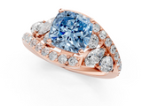 Rose gold Fancy Blue Cushion  Diamond Halo Ring with Marquise and Pavé Band in Prong Setting_73