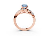 Rose gold Fancy Blue Cushion  Diamond Halo Ring with Marquise and Pavé Band in Prong Setting_75