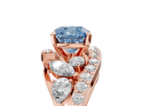 Rose gold Fancy Blue Cushion  Diamond Halo Ring with Marquise and Pavé Band in Prong Setting_77