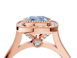 Rose gold Fancy Blue Cushion  Diamond Halo Ring with Milgrain Frame and Pavé Band 4