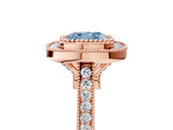 Rose gold Fancy Blue Cushion  Diamond Halo Ring with Milgrain Frame and Pavé Band 5