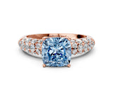 Rose gold Fancy Blue Cushion  Diamond Pavé Band Solitaire Ring with Four-Prong Setting_49