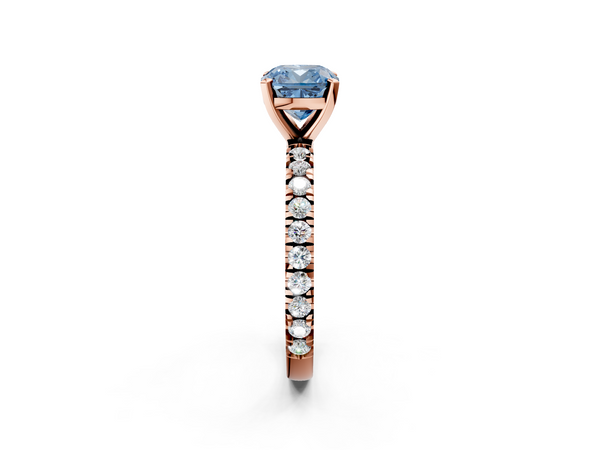 Rose gold Fancy Blue Cushion  Diamond Pavé Band Solitaire with Four-Prong Setting