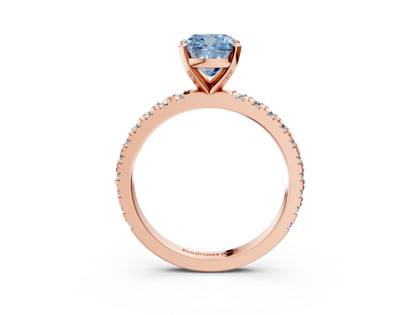 Rose gold Fancy Blue Cushion  Diamond Pavé Band Solitaire with Four-Prong Setting