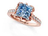 Rose gold Fancy Blue Cushion  Diamond Pave Band with Floral Prong Setting_28