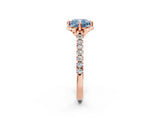 Rose gold Fancy Blue Cushion  Diamond Pave Band with Floral Prong Setting_29
