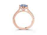 Rose gold Fancy Blue Cushion  Diamond Pave Band with Floral Prong Setting_30