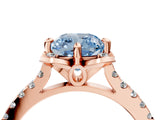Rose gold Fancy Blue Cushion  Diamond Pave Band with Floral Prong Setting_31