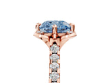 Rose gold Fancy Blue Cushion  Diamond Pave Band with Floral Prong Setting_32