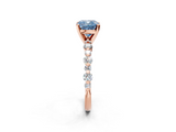 Rose gold Fancy Blue Cushion  Diamond Prong Set Engagement Ring with Pave Band_205