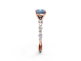 Rose gold Fancy Blue Cushion  Diamond Prong Set Engagement Ring with Pave Band_206