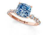 Rose gold Fancy Blue Cushion  Diamond Prong Set Engagement Ring with Pave Band_207