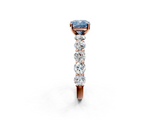 Rose gold Fancy Blue Cushion  Diamond Prong Setting with Side Stones on a Pave Band_143
