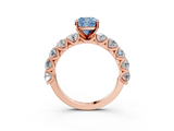 Rose gold Fancy Blue Cushion  Diamond Prong Setting with Side Stones on a Pave Band_144