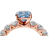 Rose gold Fancy Blue Cushion  Diamond Prong Setting with Side Stones on a Pave Band_145
